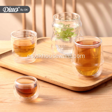 Mini taza de té de agua de vidrio de pared doble clásica